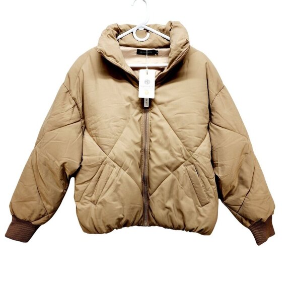Merokeety Women Short Puffer Jacket Winter Cropped Coat Beige Size S - Picture 3 of 15